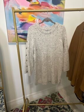 Madewell Ivory Speckled Button-Sleeve Knit Sweater Dress- Large